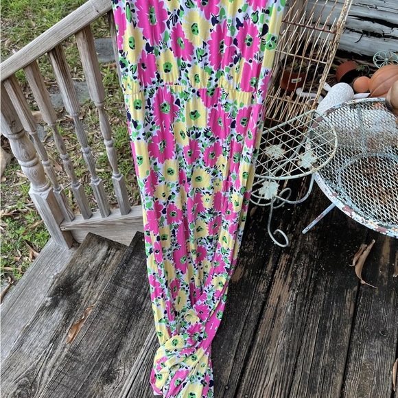 Lilly Pulitzer Marlisa Maxi Dress L Strapless Doodlebug Daisy Floral Pink Green - Picture 6 of 7